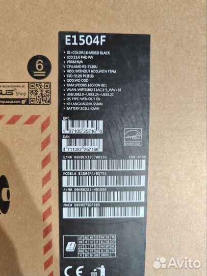 Ноутбук asus Vivobook GO 15 16/512Gb Ryzen 5 7520U