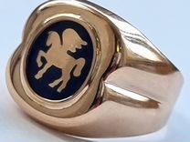 Золотое кольцо-печатка СССР с горячей эмалью