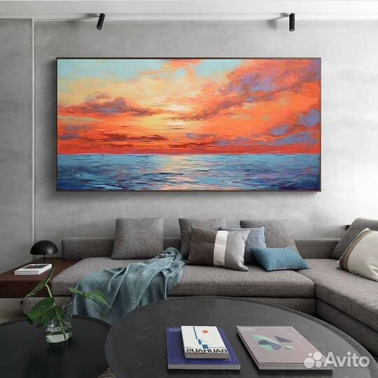 Большая картина маслом море закат