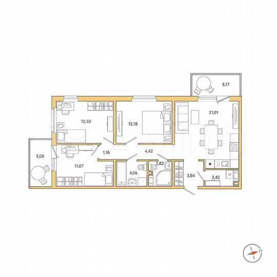 3-к. квартира, 78,6 м², 1/9 эт.