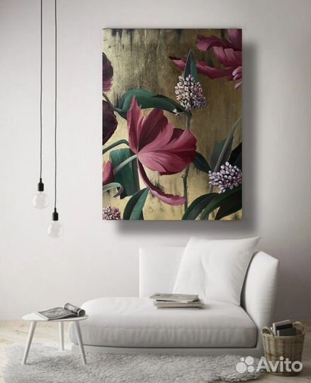 Картина маслом цветок с поталью