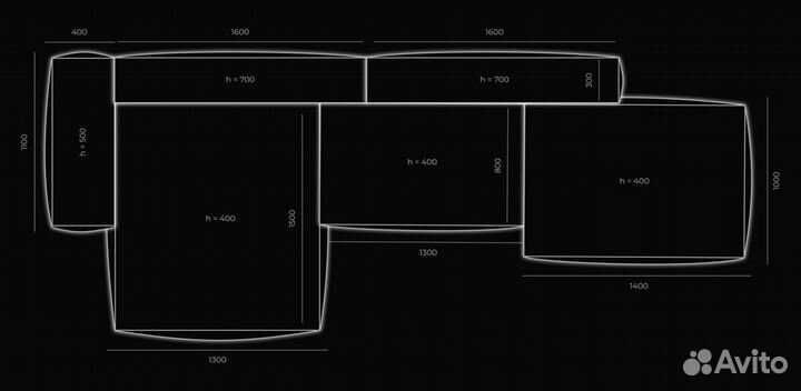 Диван со спальным местом 4400х1800 мм