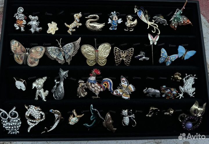 Броши бабочки кошки собаки звери рыбки винтаж