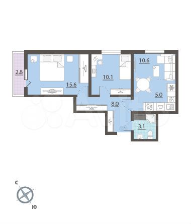 2-к. квартира, 54 м², 24/25 эт.
