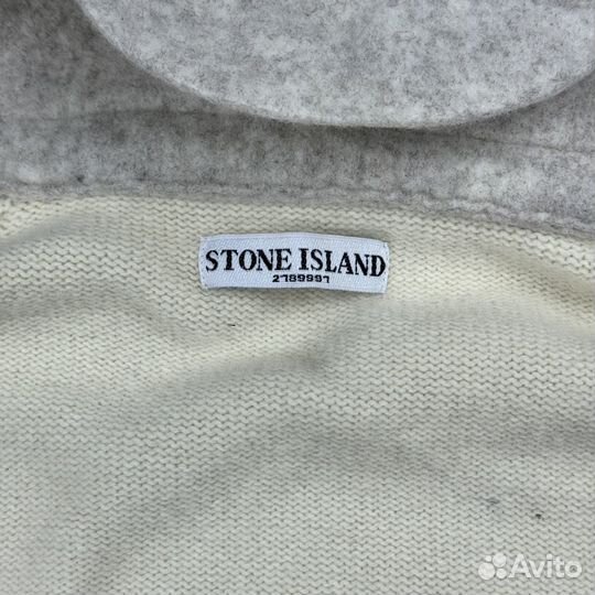 Stone Island White Wool Zipped Hooded Jumper