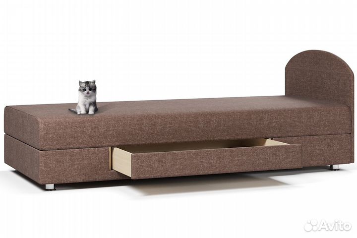 Кровать 2 с ящиком коричневая рогожка однотонная