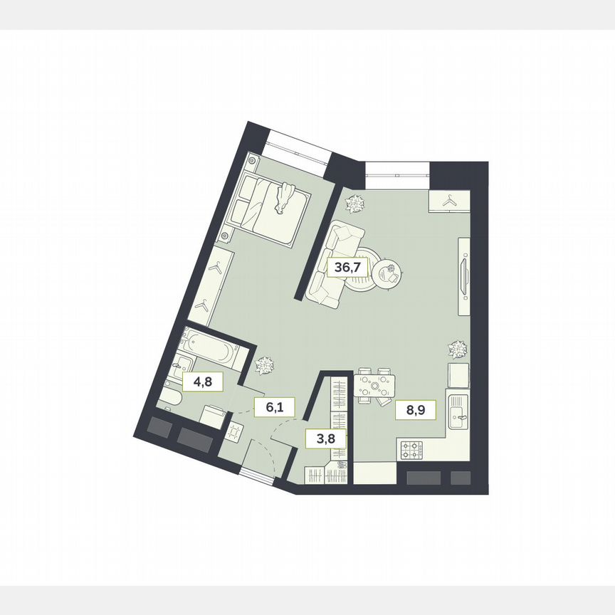 1-к. квартира, 60,3 м², 15/27 эт.