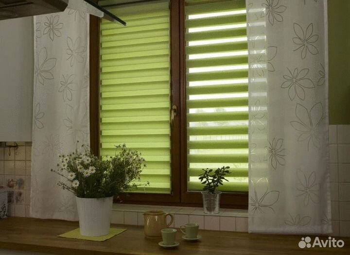 Жалюзи День-Ночь, Зебра (ткань basic - Св.зеленый)