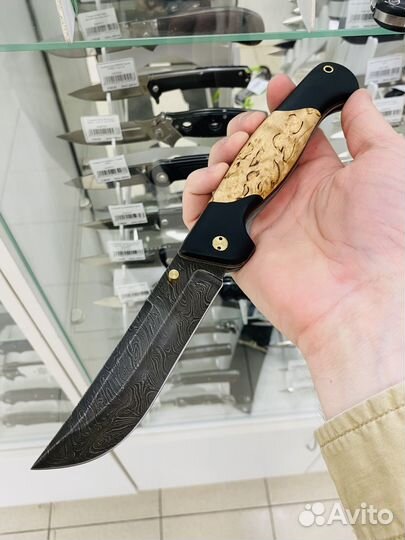 Нож складной Варяг-2, дамасская сталь, карелка