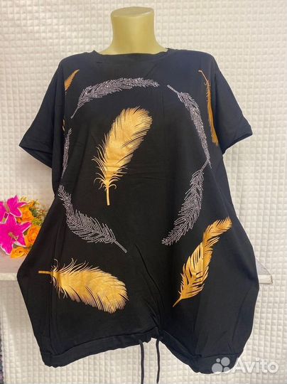 Футболки больших размеров со стразами от 62 до 70