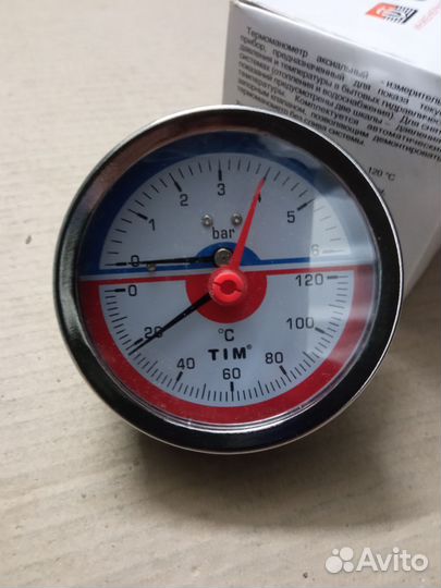 Термоманометр аксиальный TIM, 6 Бар, 120, 1/2