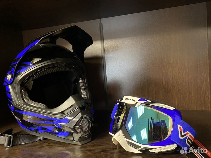Новый шлем мотоциклетный Hizer с очками Vemar