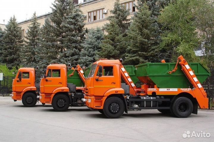 Вывоз мусора контейнером 8 м3, камаз, газель