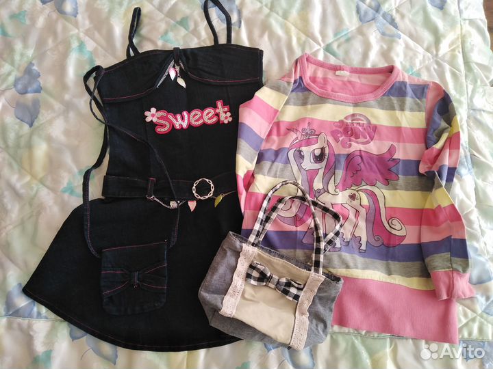 Джинсовый сарафан+свитшот+сумочка