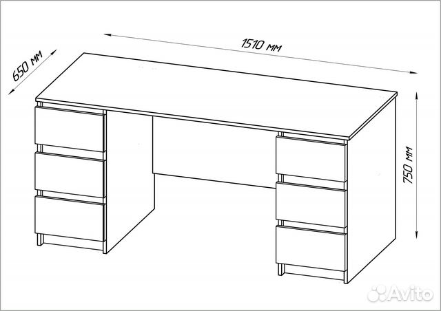 Письменный стол Кумла 6 ящиков 151х65