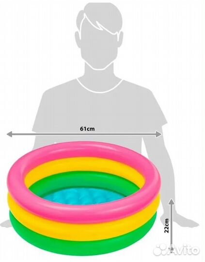 Бассейн детский надувной 61х22 см,надувное дно