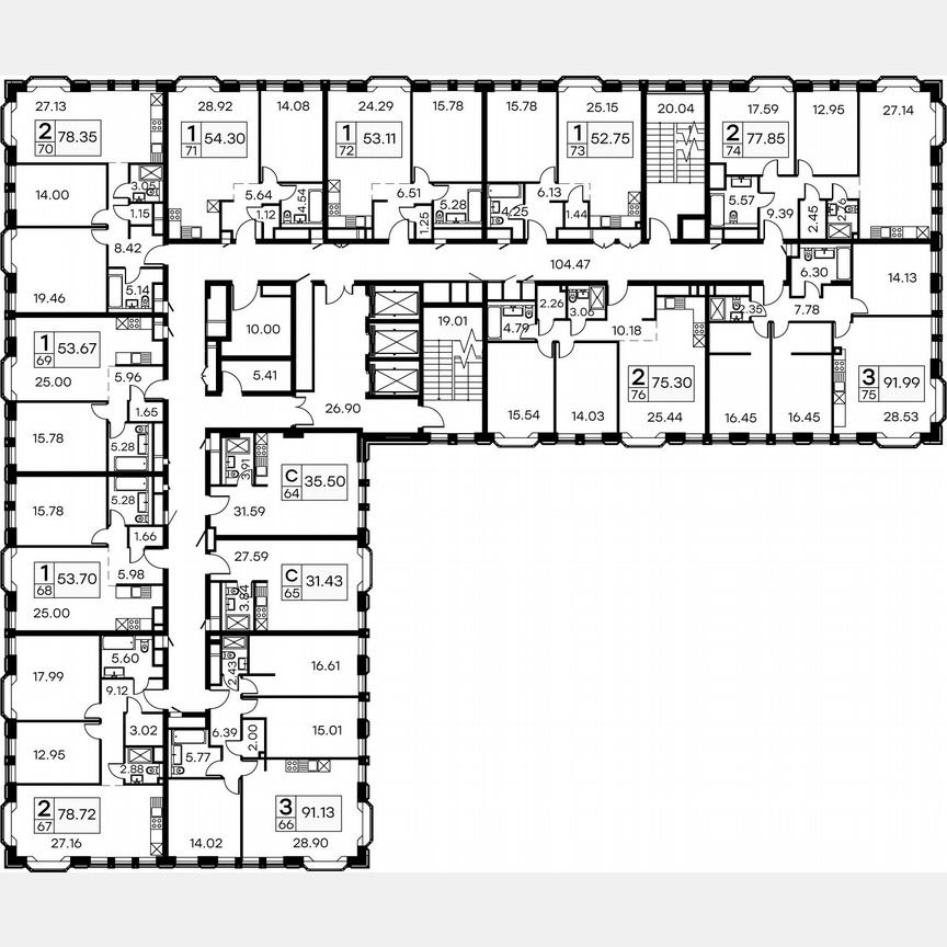3-к. апартаменты, 90,5 м², 7/21 эт.