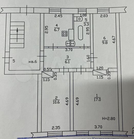 3-к. квартира, 53,5 м², 1/2 эт.