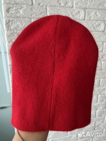 Шапка женская из ангоры и шерсть красная