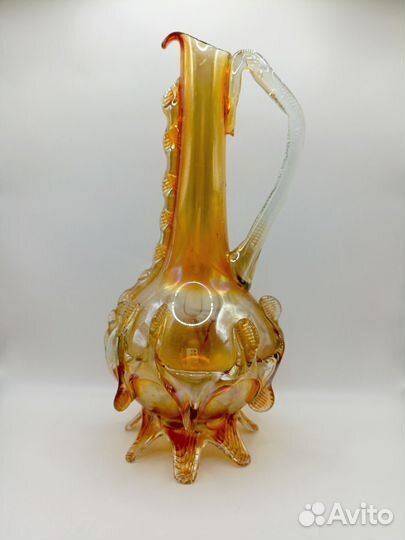 Графин Кувшин Лебедь Медовое Цветное Стекло СССР