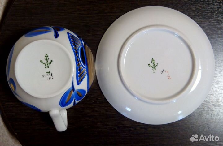 Чайная пара гигант Синяя птица Вербилки 50-60 гг