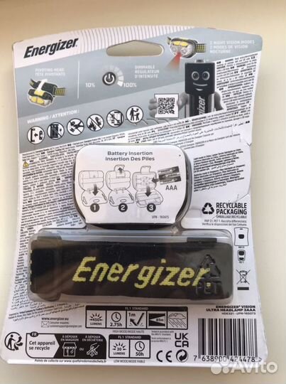 Мощный налобный фонарь energizer 450 lumens USA