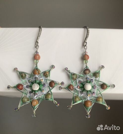 Серьги ручная работа. Мандала. Камни