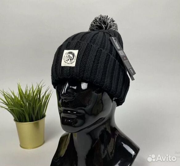 Шапка мужская вязаная Diesel чёрная