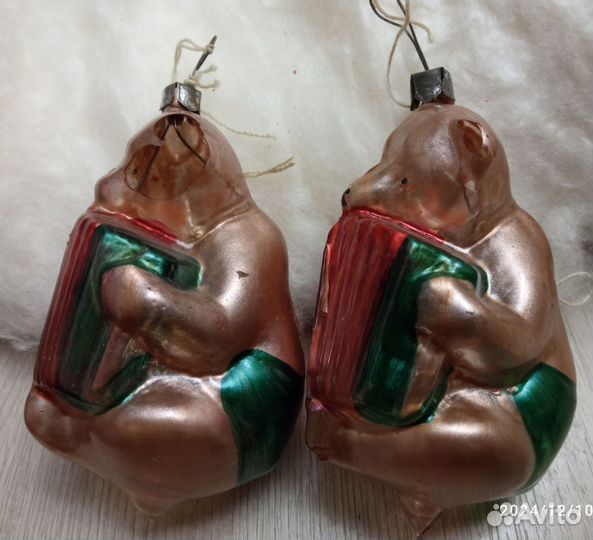 Елочные игрушки СССР медведи с гармошкой