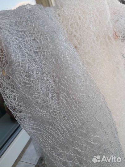 Палантин пуховый белый и серый