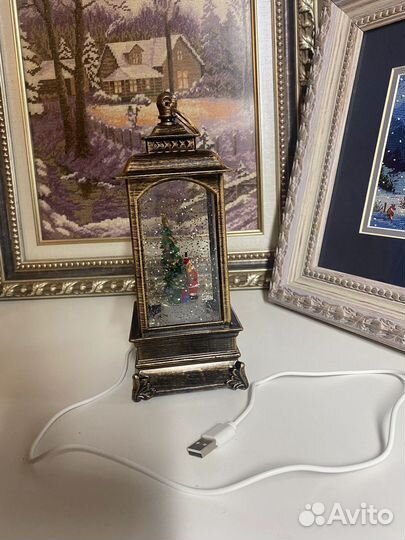 Новогодний фонарь, шар, свеча, домики