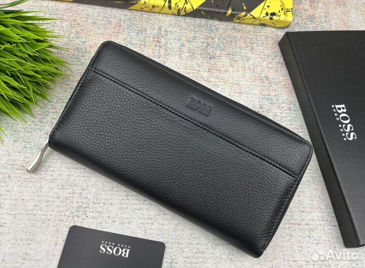 Кожаный кошелёк клатч Hugo Boss