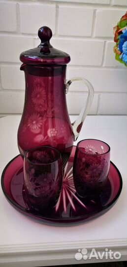 Марганцевое стекло СССР графин со стаканами