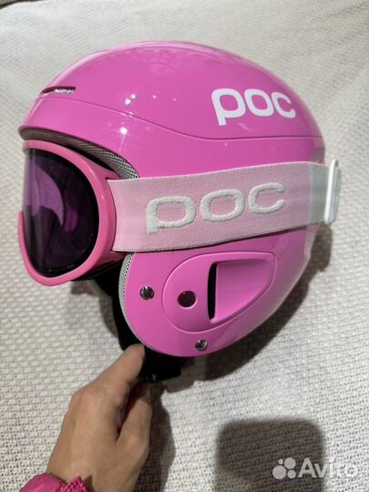 Шлем горнолыжный розовый POC+маска POC