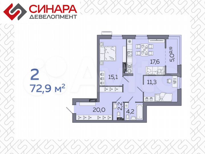 2-к. квартира, 72,3 м², 16/23 эт.