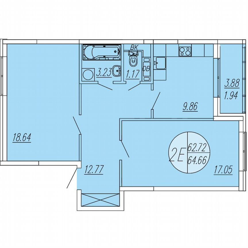 2-к. квартира, 64,7 м², 3/4 эт.