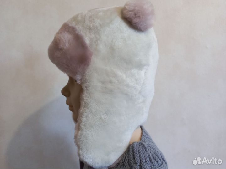 Детская зимняя шапка ушанка из меха овчины белая