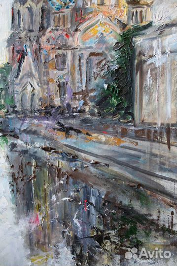 Картина маслом «Дождливый Питер. Спас на крови»