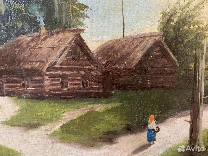 Станинная, антикварная картина холст масло