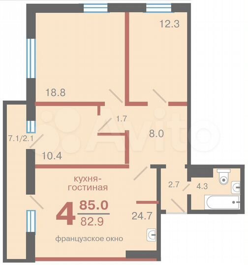 4-к. квартира, 85 м², 17/17 эт.
