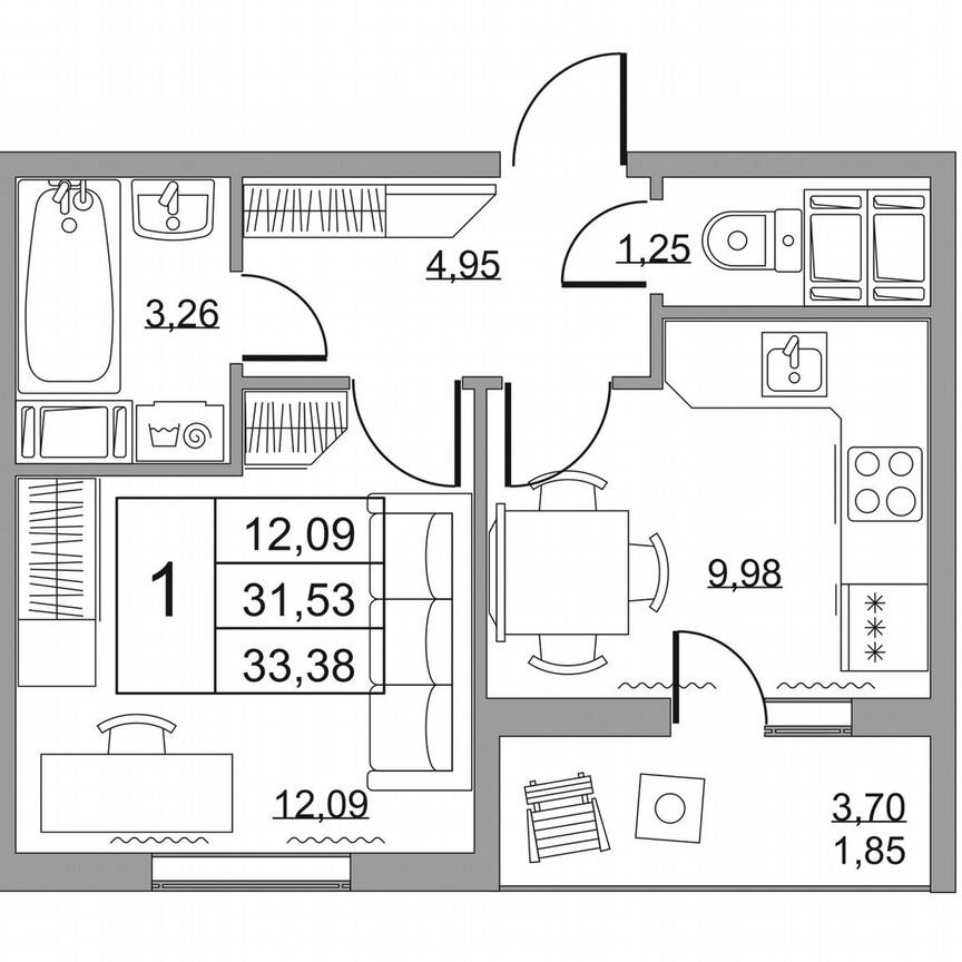 1-к. квартира, 33,4 м², 16/19 эт.