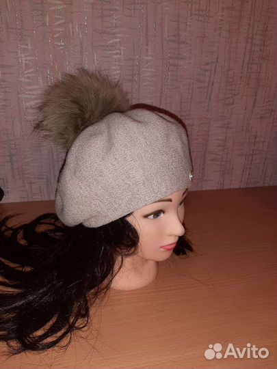 Берет женский с натуральным мехом