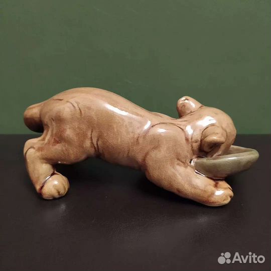 Тигрёнок, обливная керамика, статуэтка СССР