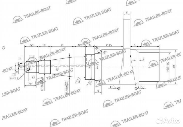 Шпиндель с фланцем для суппорта гидравлической тормозной системы