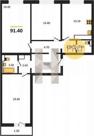 3-к. квартира, 91,4 м², 11/18 эт.