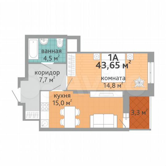 1-к. квартира, 43,7 м², 10/25 эт.