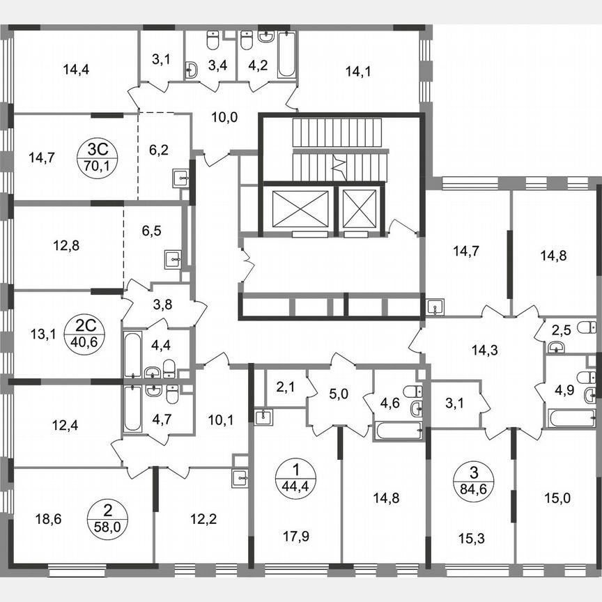 3-к. квартира, 70,1 м², 2/17 эт.