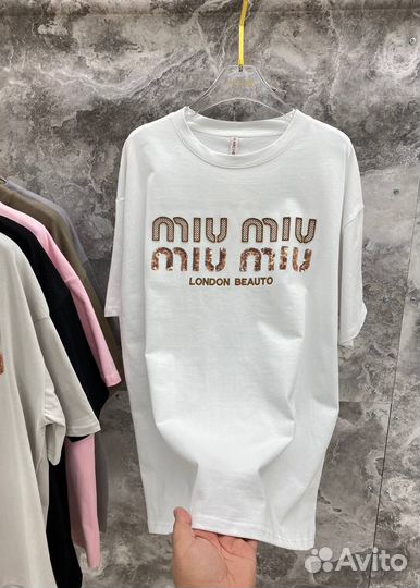 Футболка Miu Miu паетки Оверсайз