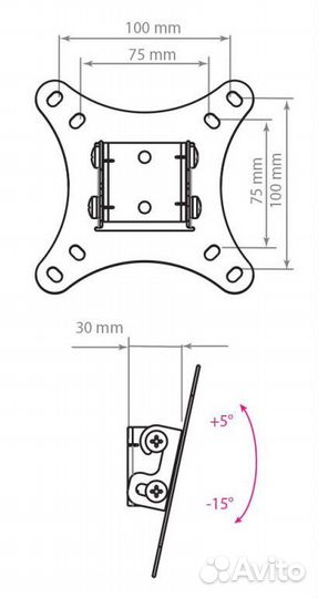 Кронштейн max.10см.Наклон. Вес до 20кг. Нов+Крепеж