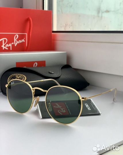 Очки ray ban round metal зеленые